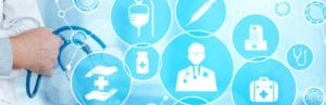 Doctor with stethoscope, medical images